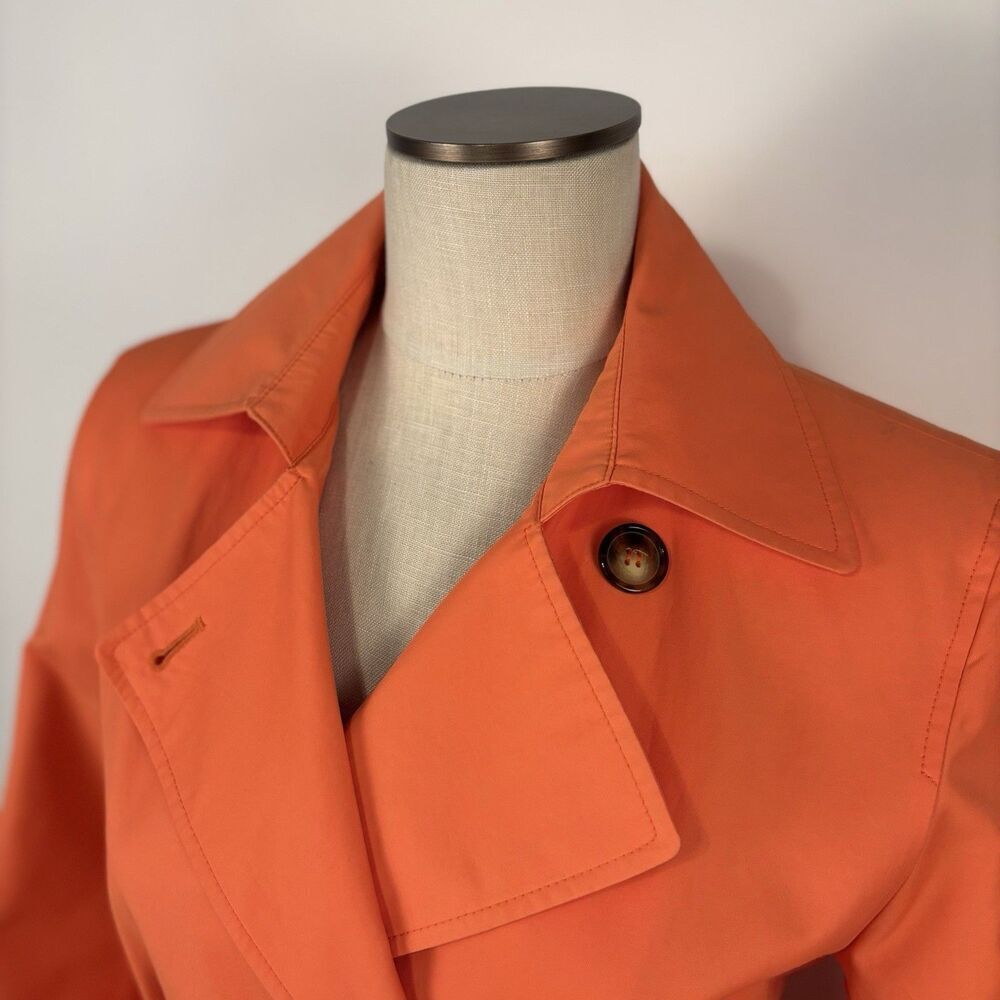 VTG Talbots Orange Trench Coat Jacket Rain Coat Womens Size 10P Lined Belt - Picture 4 of 13